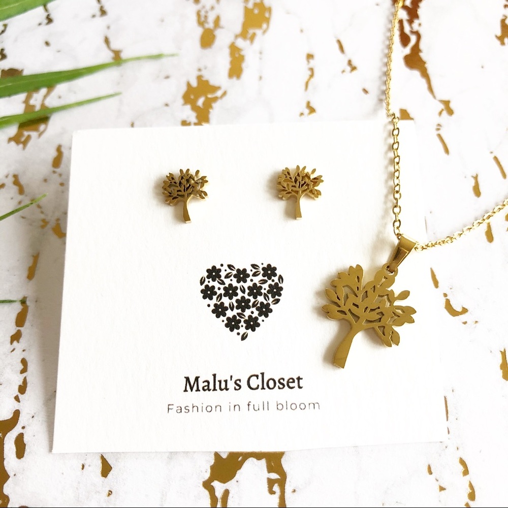 NEW Tree of Life Studs & Necklace Set Stainless